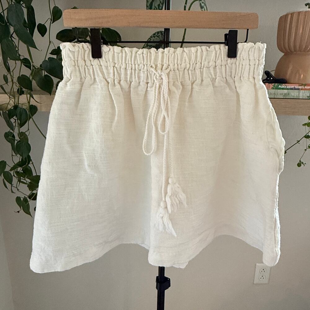 Apiece Apart Linen Blend Drawstring Skirt Cream 8 Summer Chic Resort Boho